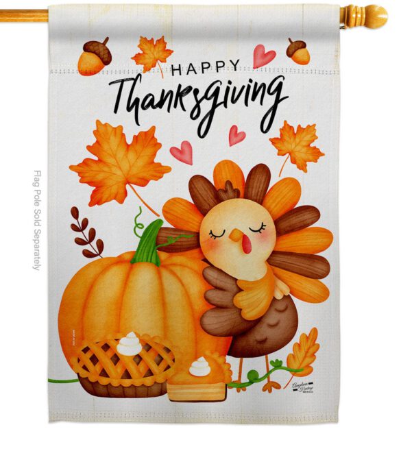 Happy Cute Turkey - Thanksgiving Fall Vertical Impressions Decorative Flags HG137629 Made In USA - Image 2