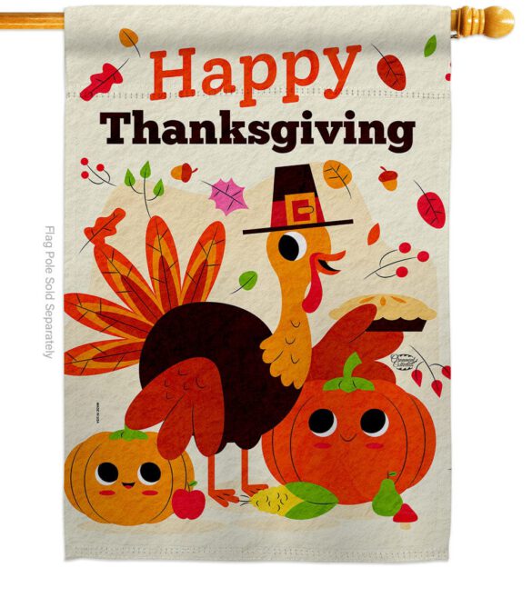 Give Thanks Turkey - Thanksgiving Fall Vertical Impressions Decorative Flags HG190006 Made In USA - Image 2