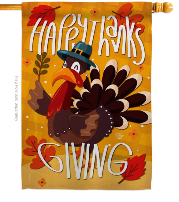 Happy Thanksgiving Turkey - Thanksgiving Fall Vertical Impressions Decorative Flags HG192043 Made In USA - Image 2