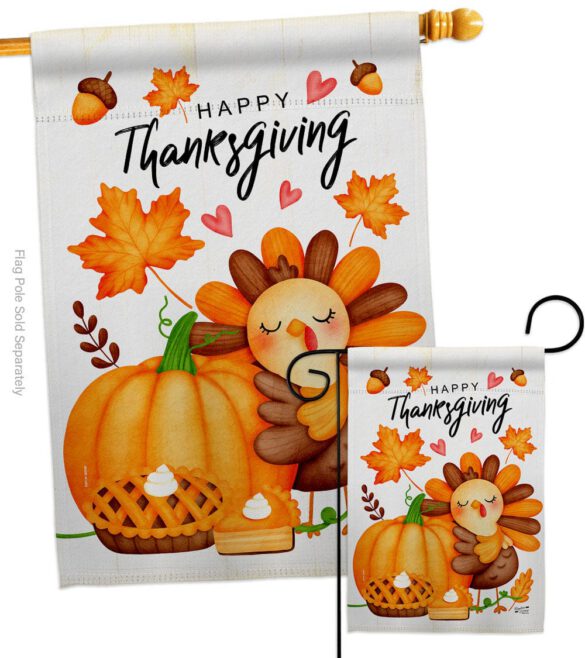 Happy Cute Turkey - Thanksgiving Fall Vertical Impressions Decorative Flags HG137629 Made In USA - Image 3