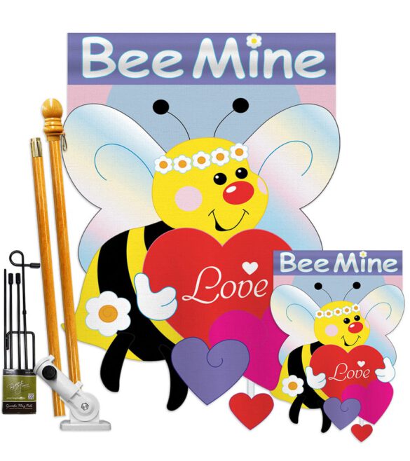 Bee Mine - Valentines Spring Vertical Applique Decorative Flags HG101039 - Image 6