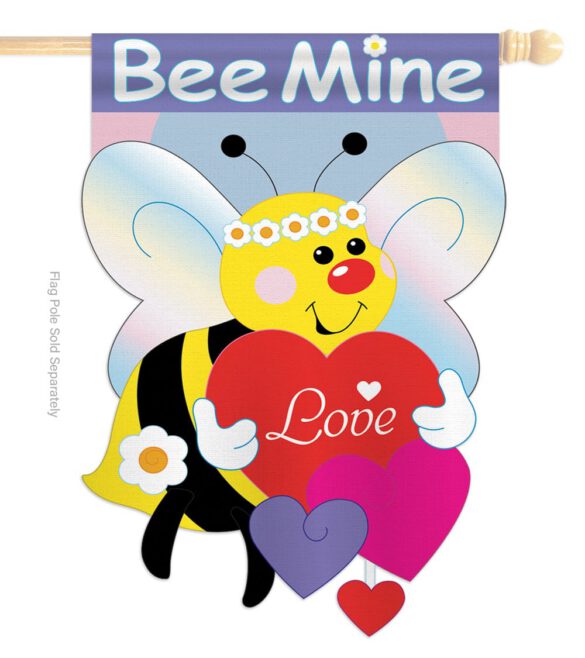 Bee Mine - Valentines Spring Vertical Applique Decorative Flags HG101039 - Image 2