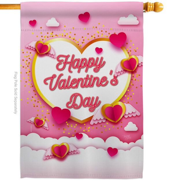 Flying Heart Valentine's - Valentines Spring Vertical Impressions Decorative Flags HG101060 Made In USA - Image 2