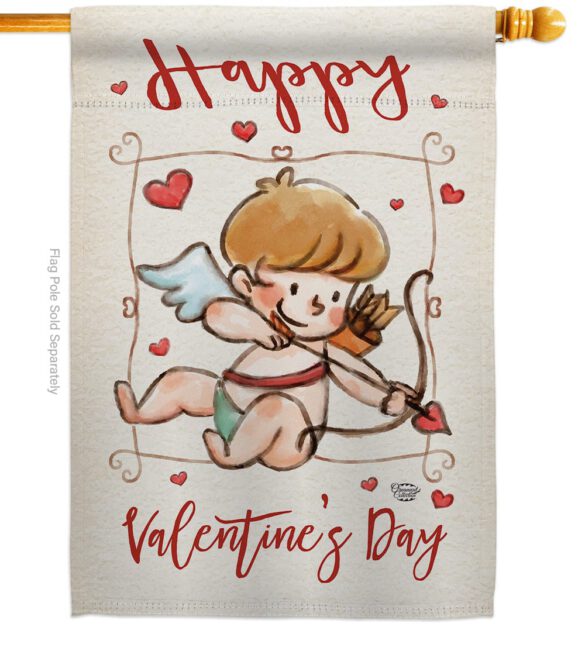 Happy Valentine's Day Cupid - Valentines Spring Vertical Impressions Decorative Flags HG191109 Made In USA - Image 2