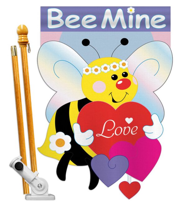 Bee Mine - Valentines Spring Vertical Applique Decorative Flags HG101039 - Image 5