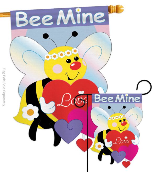 Bee Mine - Valentines Spring Vertical Applique Decorative Flags HG101039 - Image 3