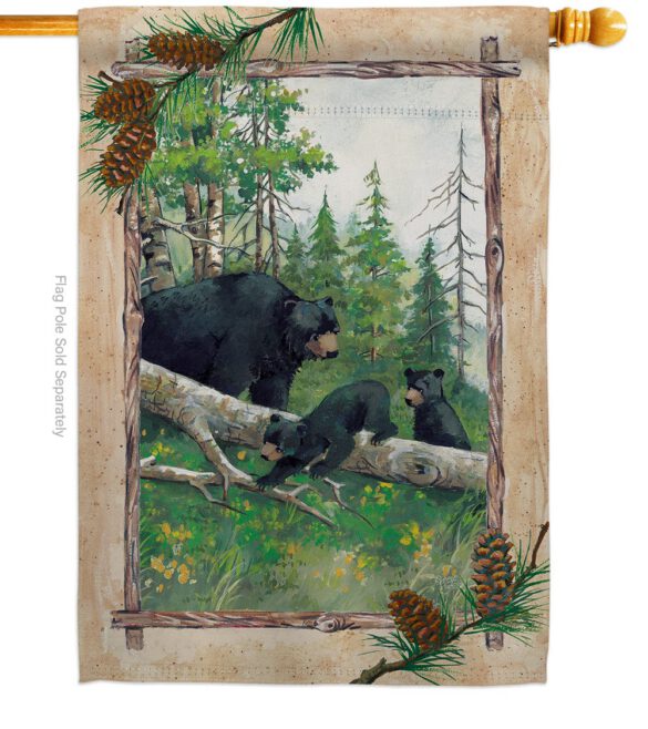 Black Bear & Cubs - Wildlife Nature Vertical Impressions Decorative Flags HG110043 Made In USA - Image 2