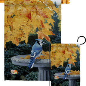 Autumn Birdbath - Birds Garden Friends Vertical Impressions Decorative Flags HG105036 Made In USA