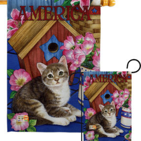 America Proud Kitten Cat - Patriotic Americana Vertical Impressions Decorative Flags HG191215 Made In USA