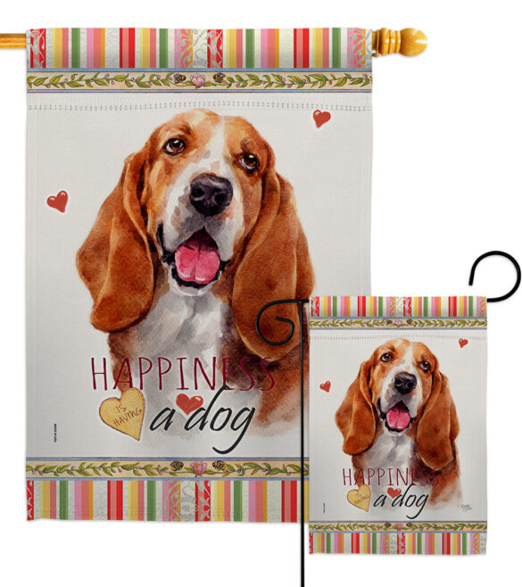 Basset Hound Happiness - Pets Nature Vertical Impressions Decorative Flags HG110149 Made In USA